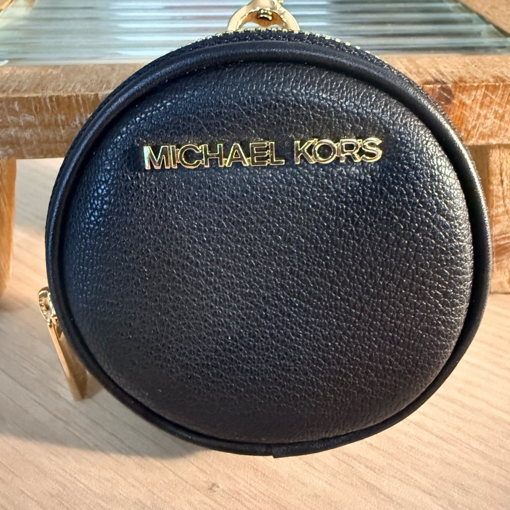 Michael Kors black Leather Round Coin Pouch